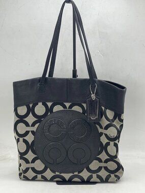 Coach Women's Jacquard Logo Tote Bag Black/Gray A1020-15013 Pre-Owned